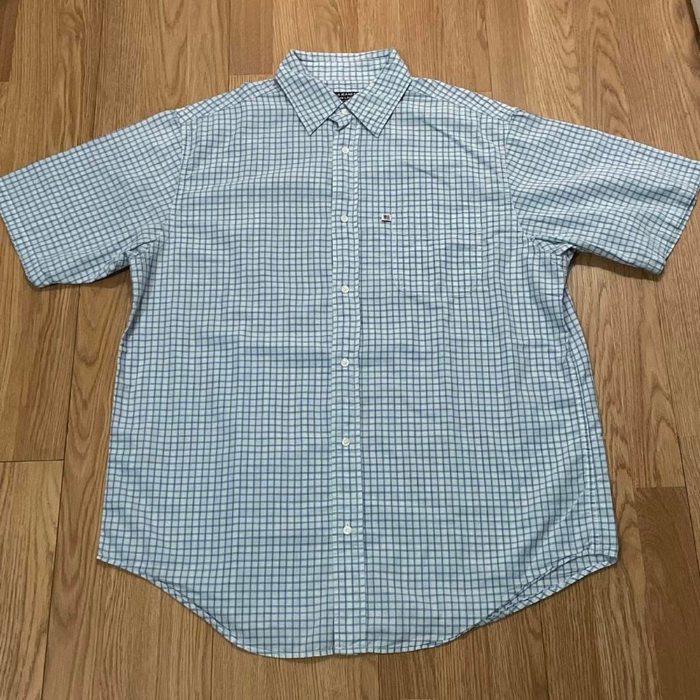 Ralph Lauren Polo Jeans Large Men’s Short Sleeve Button Down Shirt Blue Plaid